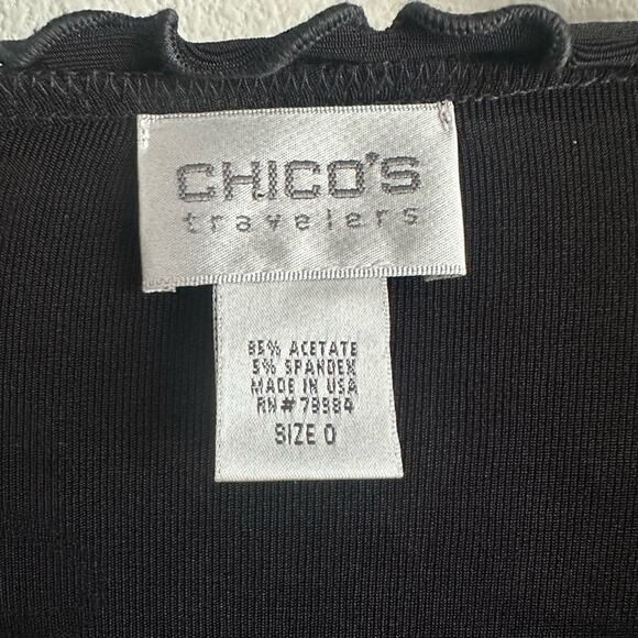 Chico’s Travelers Black Ruffle Trim Open Front Cardigan Top | Size 0 (Fits S-M) - Picture 2 of 6